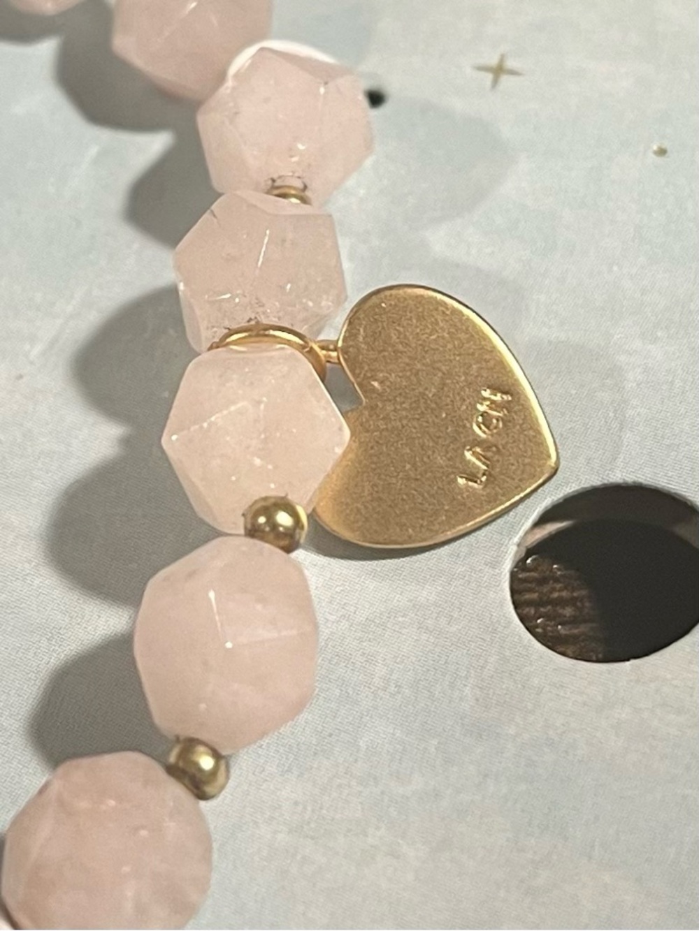 Love Harmony Compassion Rose Quartz Beaded Bracelet - 14k Gold Flash Plated - Picture 3 of 4